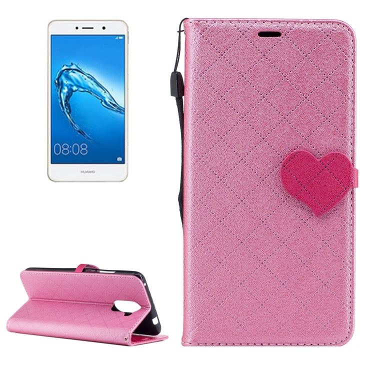 For Huawei Y7 LOVE for Contrast Color Lattice Horizontal Flip Leather Case with Holder & Card Slots & Wallet & Lanyard