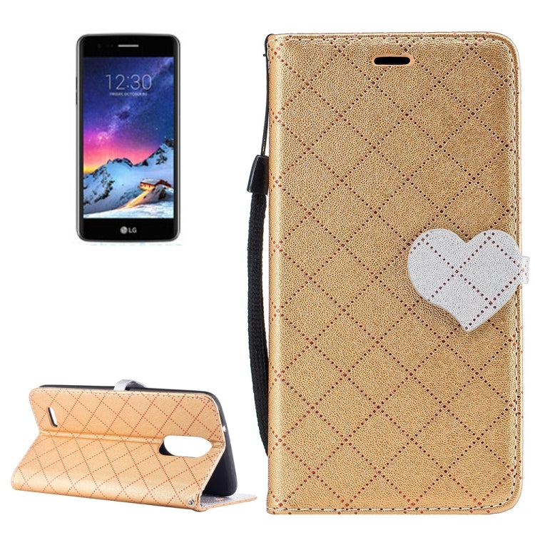 For LG K8 (2017) (EU Version) TPU + PU Love Contrast Color Lattice Horizontal Flip Leather Case with Holder & Card Slots & Wallet & Lanyard
