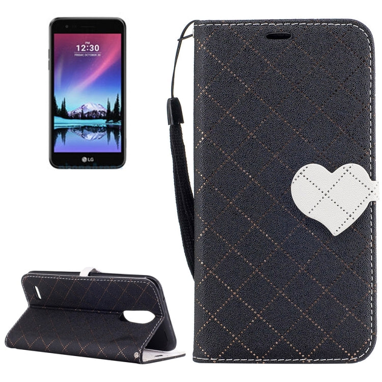 For LG K10 (2017) (EU Version) TPU + PU Love Contrast Color Lattice Horizontal Flip Leather Case with Holder & Card Slots & Wallet & Lanyard