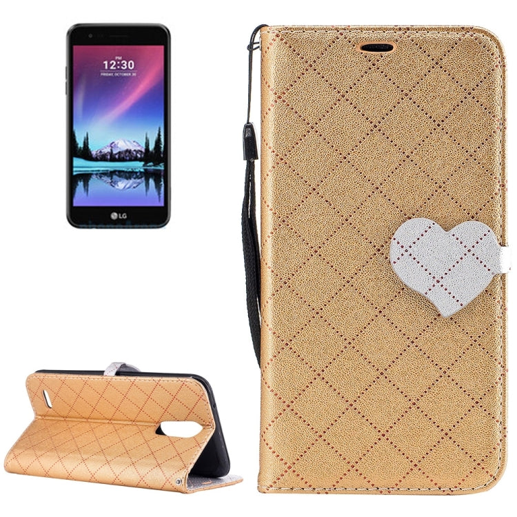 For LG K10 (2017) (EU Version) TPU + PU Love Contrast Color Lattice Horizontal Flip Leather Case with Holder & Card Slots & Wallet & Lanyard
