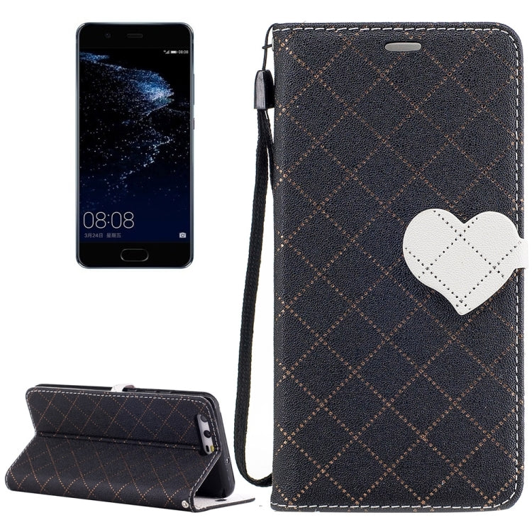 For Huawei P10 TPU + PU LOVE for Contrast Color Lattice Horizontal Flip Leather Case with Holder & Card Slots & Wallet & Lanyard