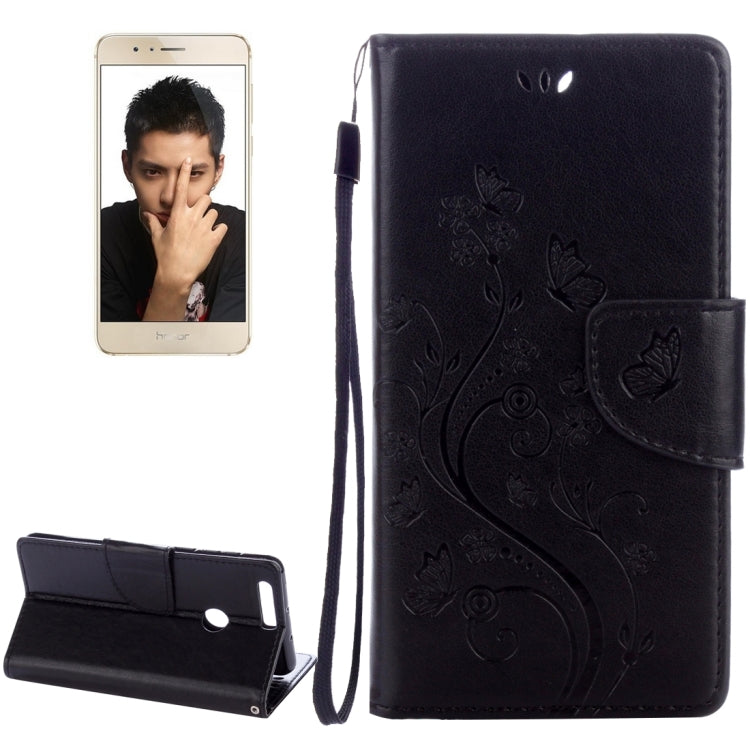 For Huawei Honor 8 Flowers Embossing Horizontal Flip Leather Case with Holder & Card Slots & Wallet & Lanyard