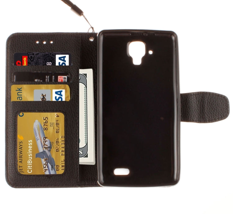 For Lenovo A536 Litchi Texture Horizontal Flip PU Leather Case with Holder & Card Slots & Wallet & Photo Frame & Lanyard