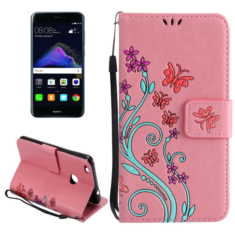 For Huawei P8 Lite (2017) Painted Butterfly Pattern Horizontal Flip Leather Case with Holder & Card Slots & Wallet & Lanyard