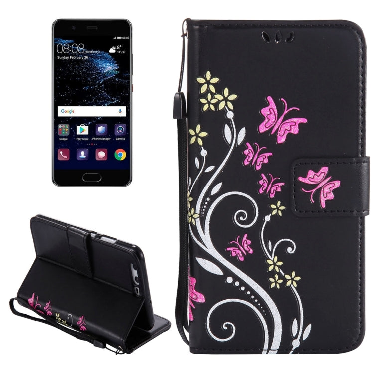 For Huawei P10 Painted Butterfly Pattern Horizontal Flip Leather Case with Holder & Card Slots & Wallet & Lanyard
