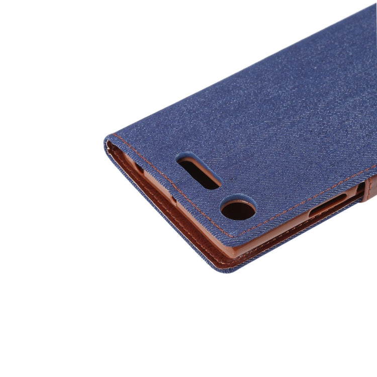 Dibase for Sony Xperia XZ1 Denim Texture TPU Horizontal Flip Leather Case with Holder & Card Slots(Dark Blue)