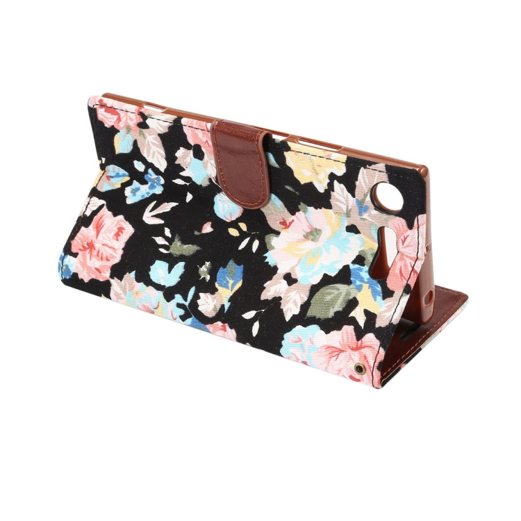Dibase for Sony Xperia XZ1 Flower Pattern Cloth Surface TPU Horizontal Flip Leather Case with Holder & Card Slots