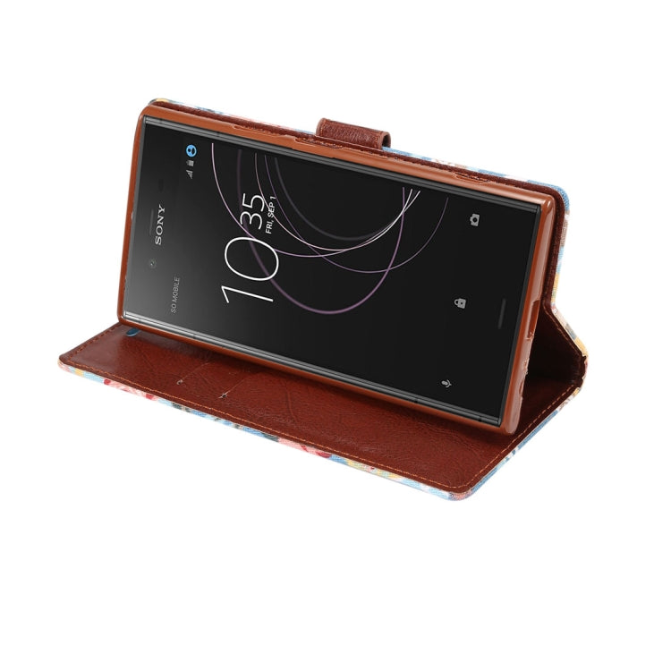 Dibase for Sony Xperia XZ1 Flower Pattern Cloth Surface TPU Horizontal Flip Leather Case with Holder & Card Slots