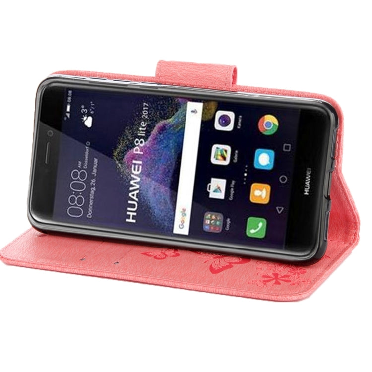 For Huawei P8 Lite (2017) Butterflies Embossing Horizontal Flip Leather Case with Holder & Card Slots & Wallet & Lanyard