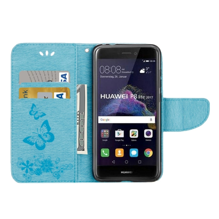 For Huawei P8 Lite (2017) Butterflies Embossing Horizontal Flip Leather Case with Holder & Card Slots & Wallet & Lanyard
