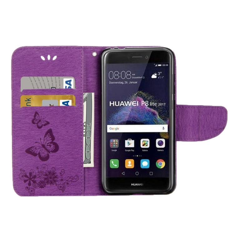 For Huawei P8 Lite (2017) Butterflies Embossing Horizontal Flip Leather Case with Holder & Card Slots & Wallet & Lanyard