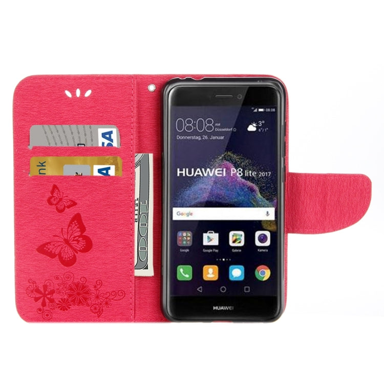 For Huawei P8 Lite (2017) Butterflies Embossing Horizontal Flip Leather Case with Holder & Card Slots & Wallet & Lanyard