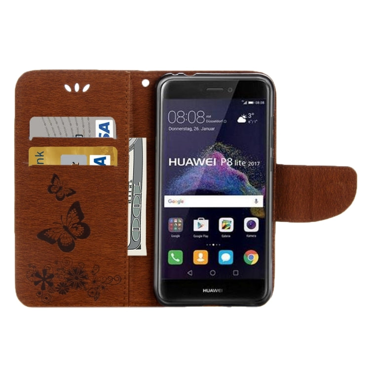 For Huawei P8 Lite (2017) Butterflies Embossing Horizontal Flip Leather Case with Holder & Card Slots & Wallet & Lanyard