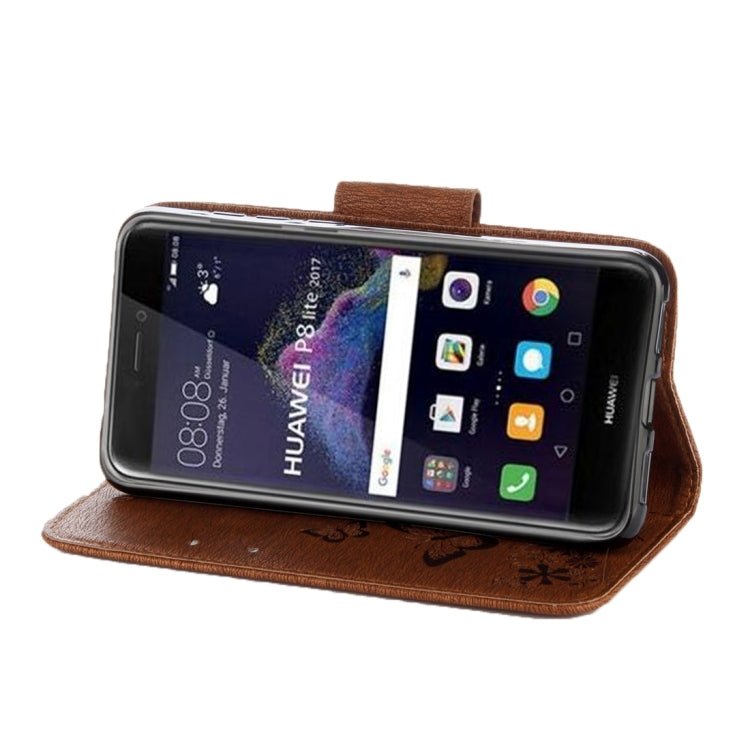 For Huawei P8 Lite (2017) Butterflies Embossing Horizontal Flip Leather Case with Holder & Card Slots & Wallet & Lanyard