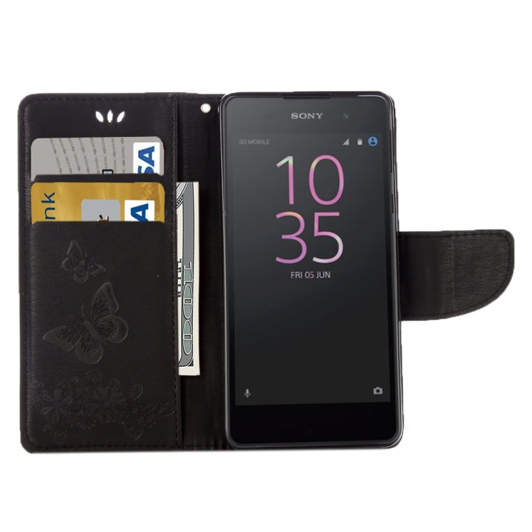 For Sony Xperia E5 Butterflies Embossing Horizontal Flip Leather Case with Holder & Card Slots & Wallet & Lanyard
