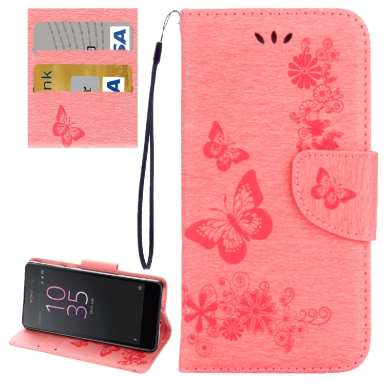 For Sony Xperia E5 Butterflies Embossing Horizontal Flip Leather Case with Holder & Card Slots & Wallet & Lanyard