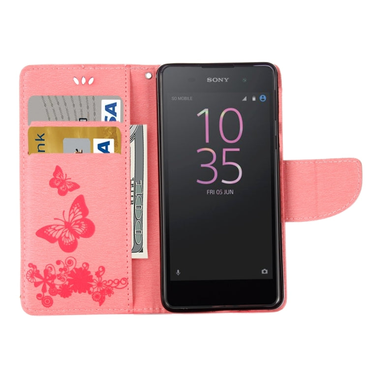 For Sony Xperia E5 Butterflies Embossing Horizontal Flip Leather Case with Holder & Card Slots & Wallet & Lanyard