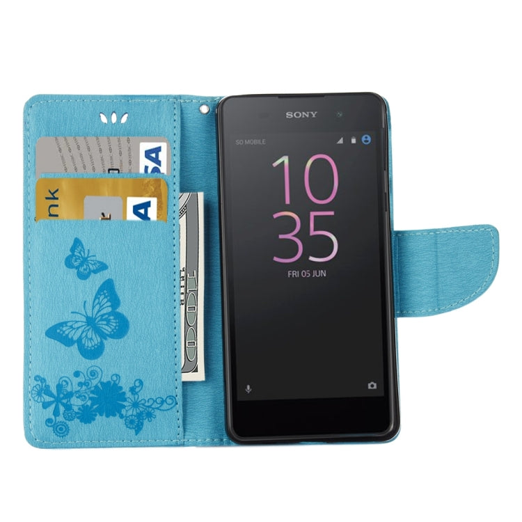 For Sony Xperia E5 Butterflies Embossing Horizontal Flip Leather Case with Holder & Card Slots & Wallet & Lanyard