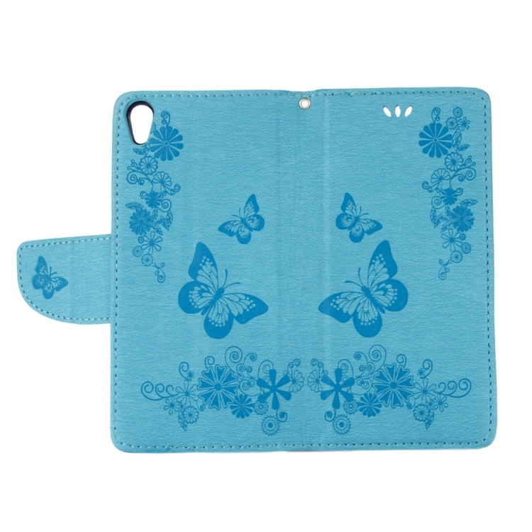 For Sony Xperia E5 Butterflies Embossing Horizontal Flip Leather Case with Holder & Card Slots & Wallet & Lanyard