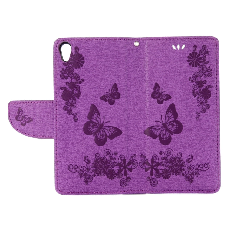 For Sony Xperia E5 Butterflies Embossing Horizontal Flip Leather Case with Holder & Card Slots & Wallet & Lanyard