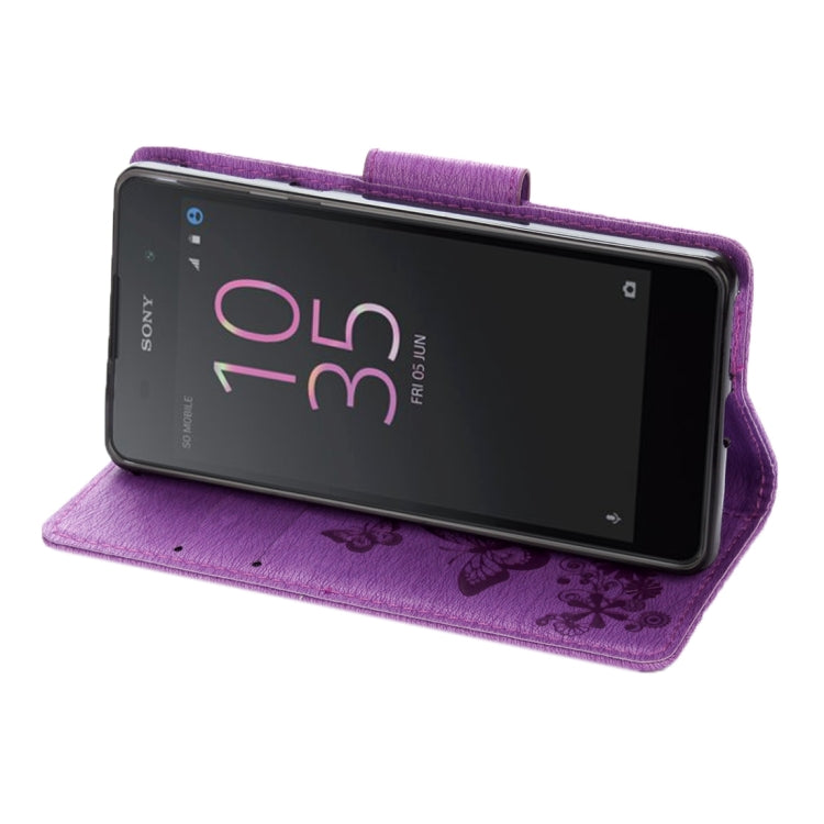For Sony Xperia E5 Butterflies Embossing Horizontal Flip Leather Case with Holder & Card Slots & Wallet & Lanyard