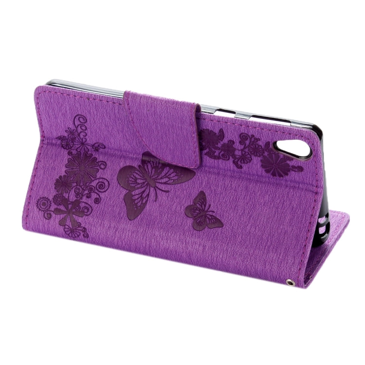 For Sony Xperia E5 Butterflies Embossing Horizontal Flip Leather Case with Holder & Card Slots & Wallet & Lanyard