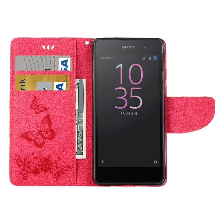 For Sony Xperia E5 Butterflies Embossing Horizontal Flip Leather Case with Holder & Card Slots & Wallet & Lanyard