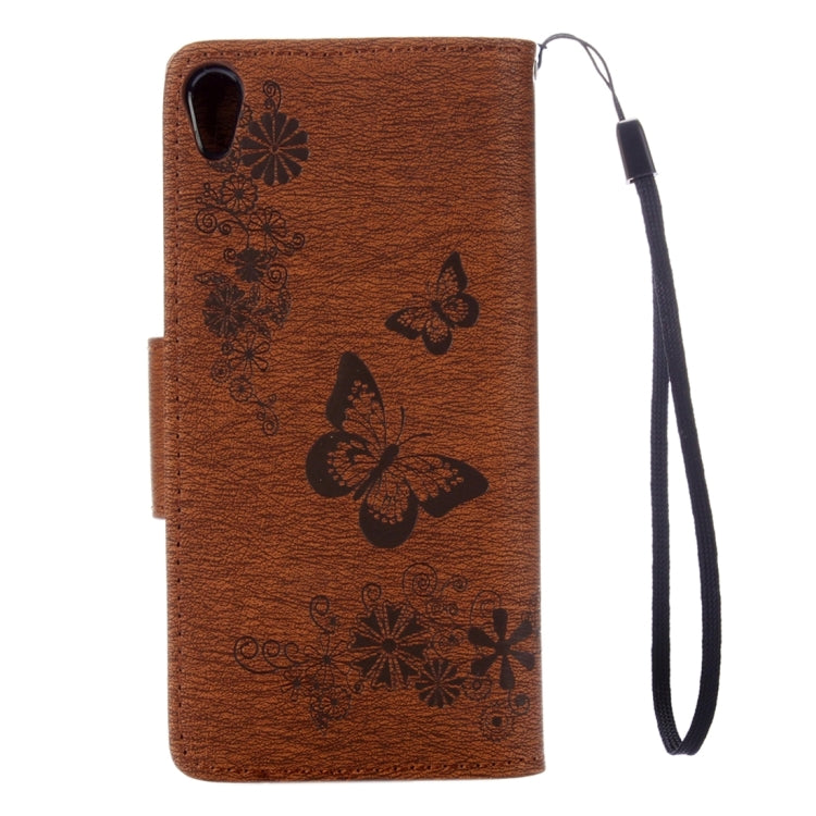 For Sony Xperia E5 Butterflies Embossing Horizontal Flip Leather Case with Holder & Card Slots & Wallet & Lanyard
