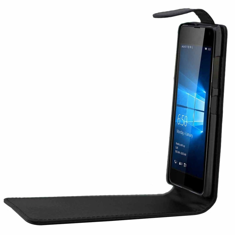 For Microsoft Lumia 650 Plain Texture Vertical Flip Leather Case Waist Bag with Magnetic Buckle(Black)