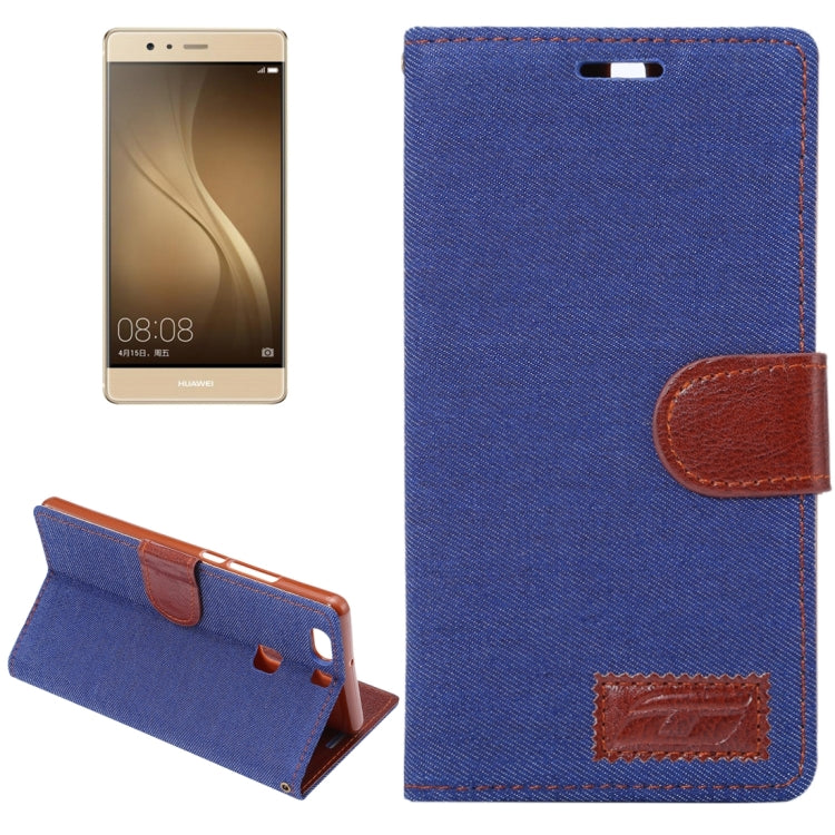 For Huawei P9 Plus Jeans Horizontal Flip Leather Case with Holder & Card Slots(Dark Blue)