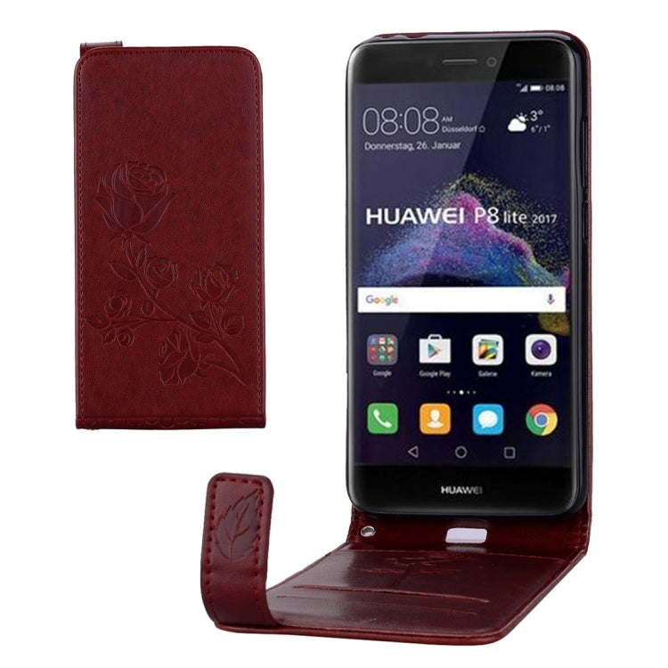 For Huawei P8 Lite (2017) Roses Pressed Flowers Pattern Vertical Flip Leather Case with Card Slot & Lanyard