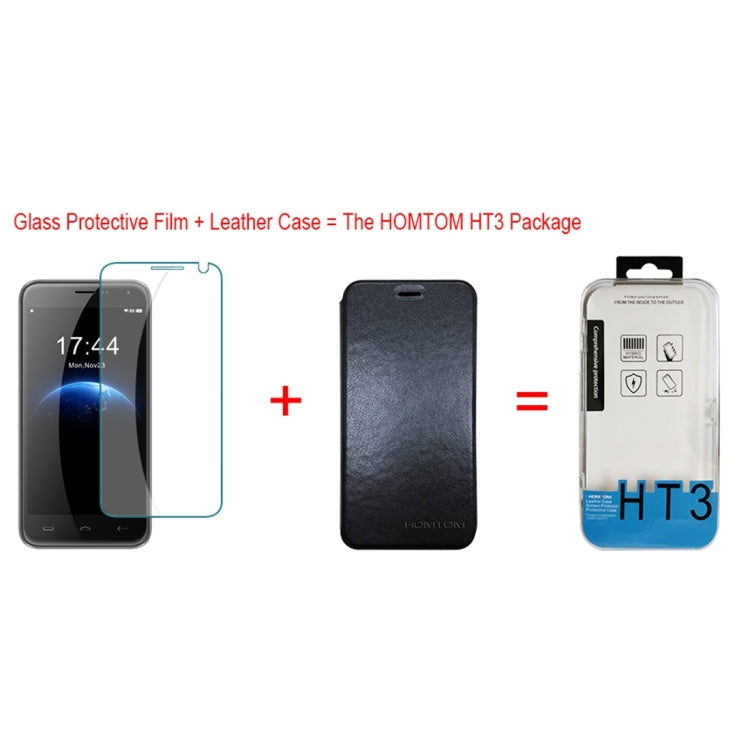 2 in 1 Cloth Texture Horizontal Flip Leather Case with Holder & Magnetic Buckle & Tempered Glass Screen Film for HOMTOM HT3 & HT3 Pro(Black)