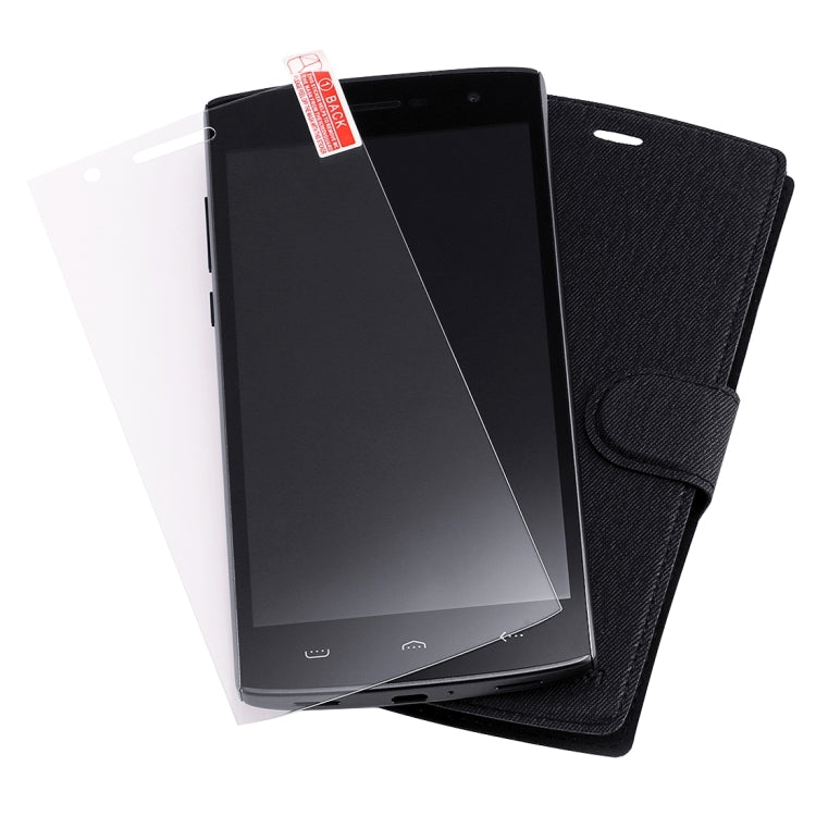 2 in 1 Cloth Texture Horizontal Flip Leather Case with Holder & Magnetic Buckle & Tempered Glass Screen Film for HOMTOM HT7 & HT7 Pro(Black)