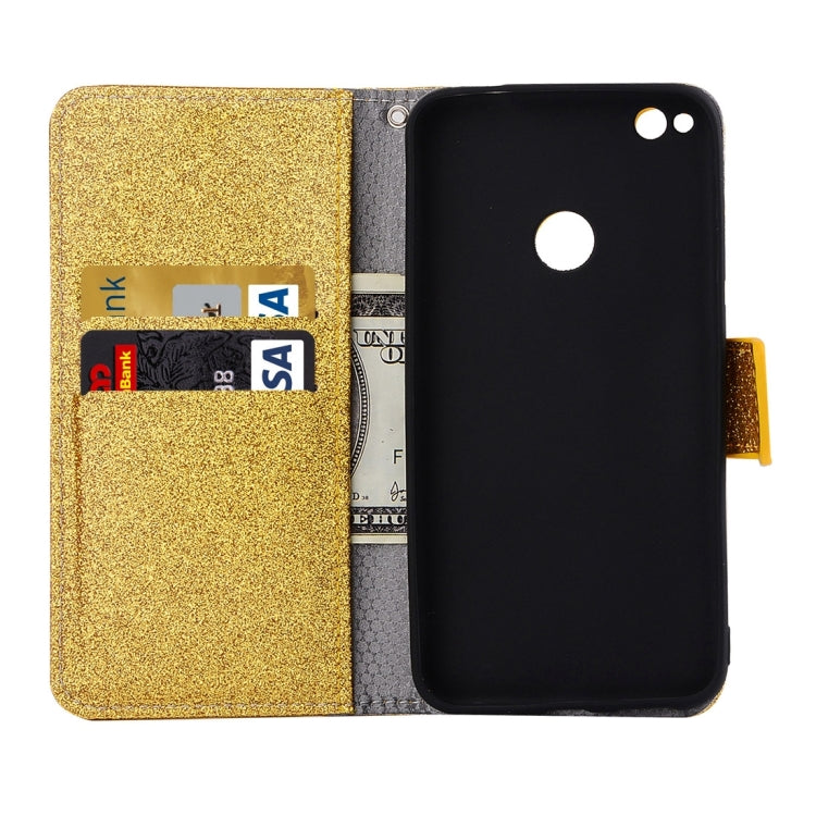 For Huawei P8 Lite 2017 Glitter Powder Leather Case with Holder & Wallet & Card Slots