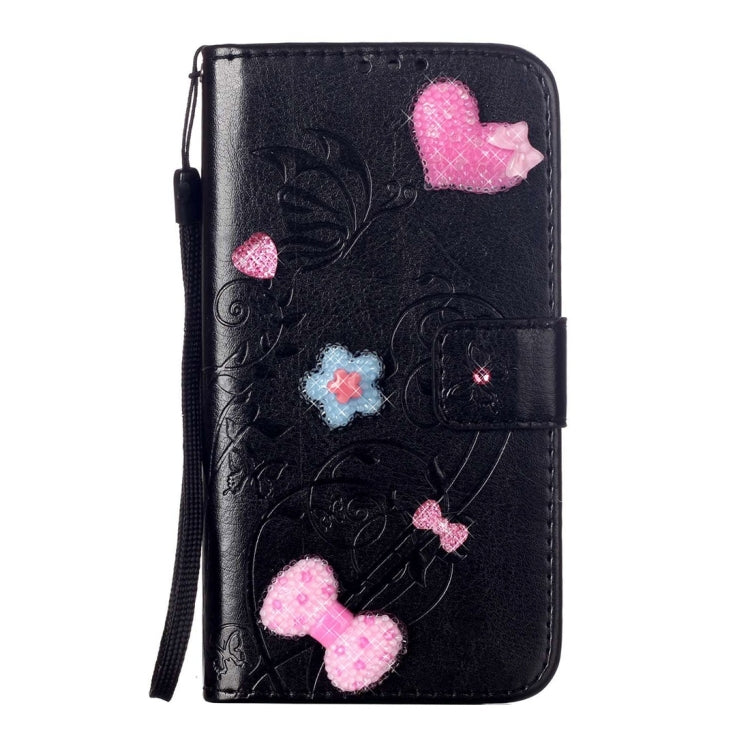 For Huawei P9 Heart Diamond Encrusted Flowers Embossing Horizontal Flip Leather Case with Holder & Card Slots & Wallet & Lanyard