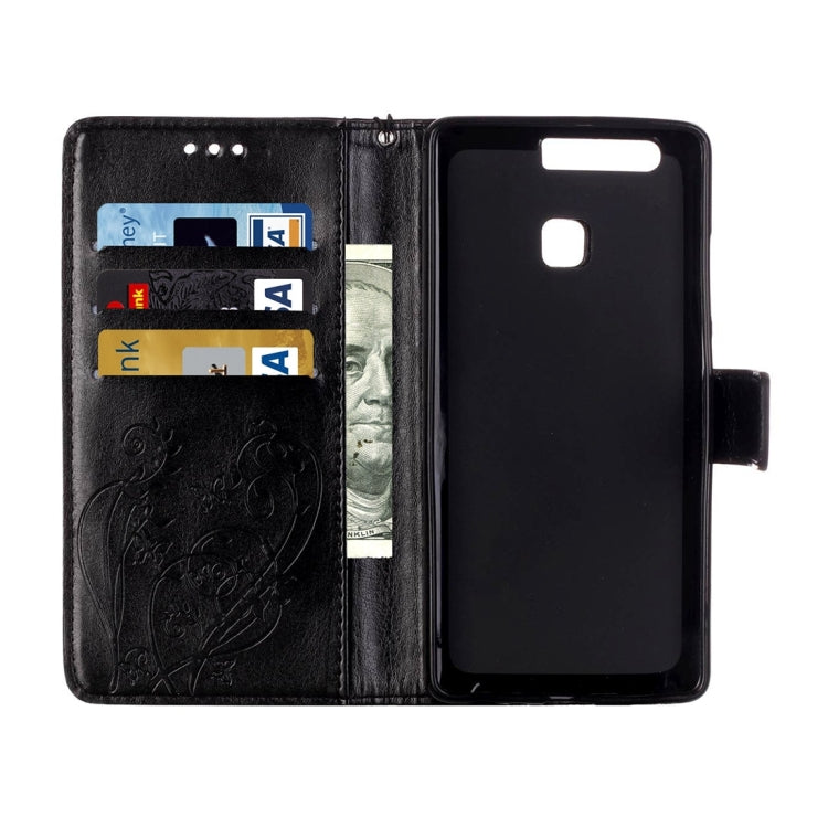 For Huawei P9 Heart Diamond Encrusted Flowers Embossing Horizontal Flip Leather Case with Holder & Card Slots & Wallet & Lanyard