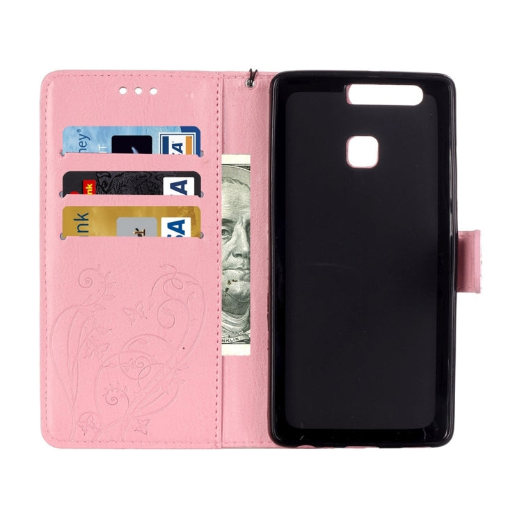 For Huawei P9 Heart Diamond Encrusted Flowers Embossing Horizontal Flip Leather Case with Holder & Card Slots & Wallet & Lanyard