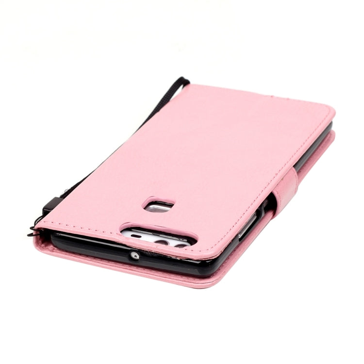 For Huawei P9 Heart Diamond Encrusted Flowers Embossing Horizontal Flip Leather Case with Holder & Card Slots & Wallet & Lanyard