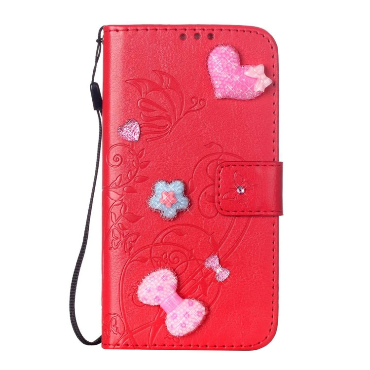 For Huawei P9 Heart Diamond Encrusted Flowers Embossing Horizontal Flip Leather Case with Holder & Card Slots & Wallet & Lanyard