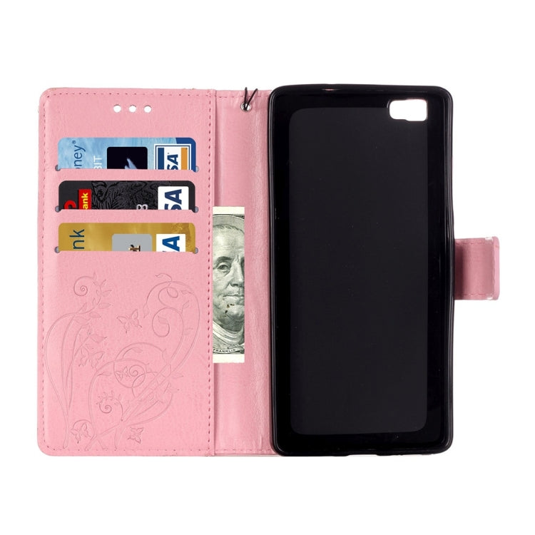 For Huawei P8 Lite Heart Diamond Encrusted Flowers Embossing Horizontal Flip Leather Case with Holder & Card Slots & Wallet & Lanyard