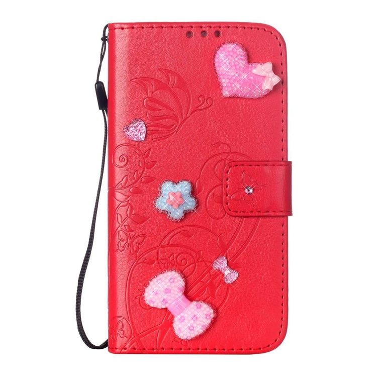 For Huawei P8 Lite Heart Diamond Encrusted Flowers Embossing Horizontal Flip Leather Case with Holder & Card Slots & Wallet & Lanyard