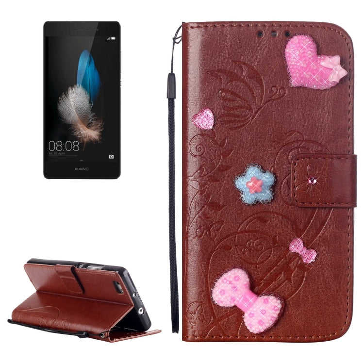 For Huawei P8 Lite Heart Diamond Encrusted Flowers Embossing Horizontal Flip Leather Case with Holder & Card Slots & Wallet & Lanyard