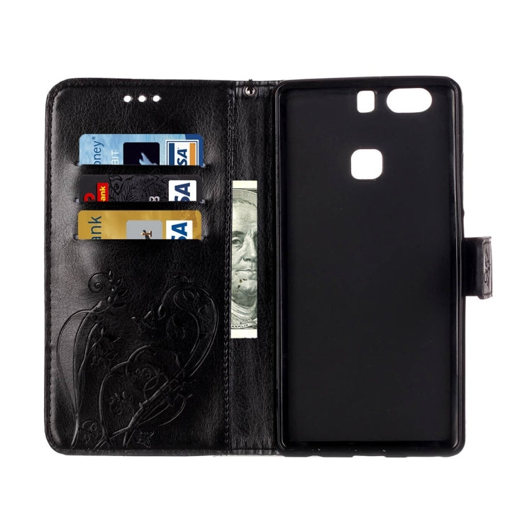 For Huawei P9 Plus Heart Diamond Encrusted Flowers Embossing Horizontal Flip Leather Case with Holder & Card Slots & Wallet & Lanyard