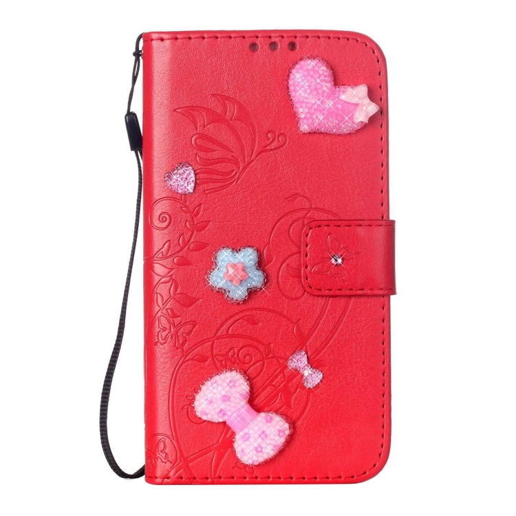 For Huawei P9 Plus Heart Diamond Encrusted Flowers Embossing Horizontal Flip Leather Case with Holder & Card Slots & Wallet & Lanyard