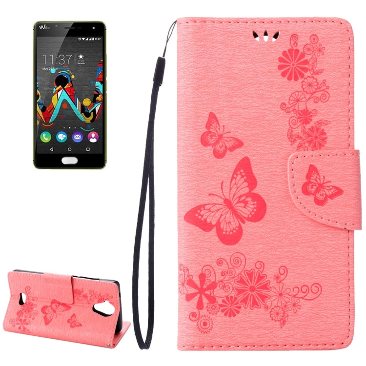 Pressed Flowers Butterfly Pattern Horizontal Flip Leather Case for Wiko U Feel Lite, with Magnetic Buckle & Holder & Card Slots & Wallet