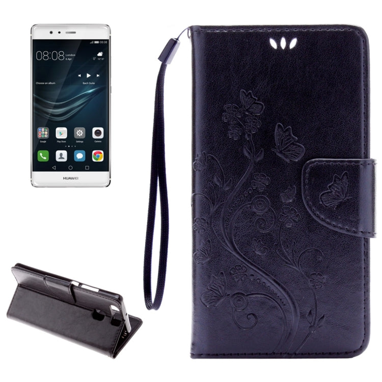 For Huawei P9 Butterflies Embossing Horizontal Flip Leather Case with Holder & Card Slots & Wallet & Lanyard