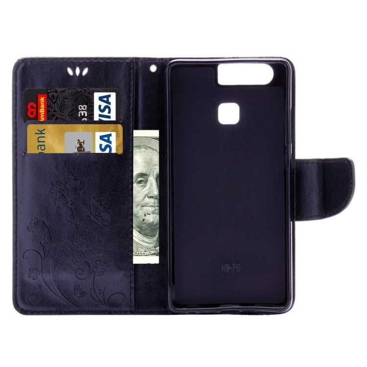 For Huawei P9 Butterflies Embossing Horizontal Flip Leather Case with Holder & Card Slots & Wallet & Lanyard