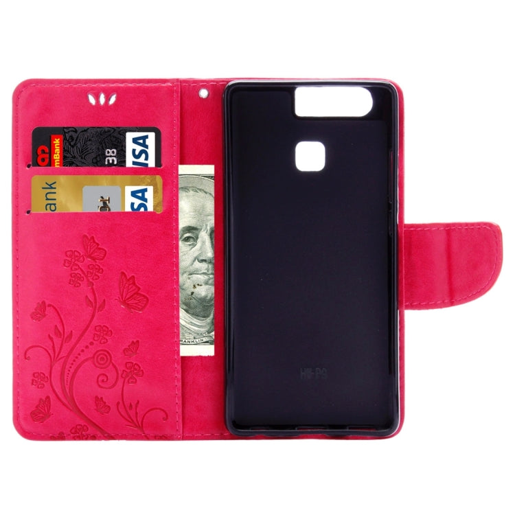 For Huawei P9 Butterflies Embossing Horizontal Flip Leather Case with Holder & Card Slots & Wallet & Lanyard