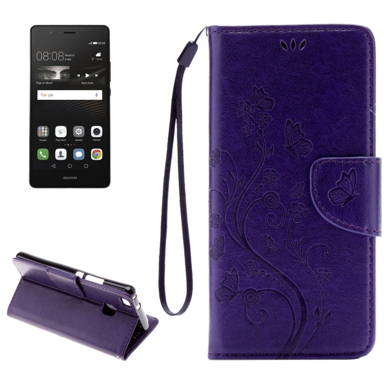 For Huawei P9 Lite Butterflies Embossing Horizontal Flip Leather Case with Holder & Card Slots & Wallet & Lanyard