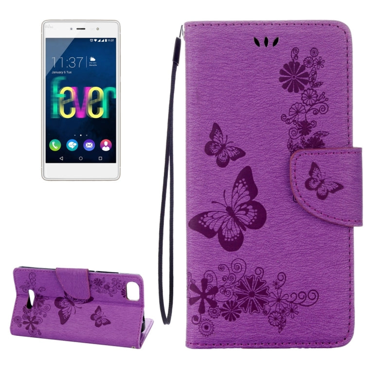 Butterflies Embossing Horizontal Flip Leather Case for Wiko Fever SE, with Holder & Card Slots & Wallet & Lanyard